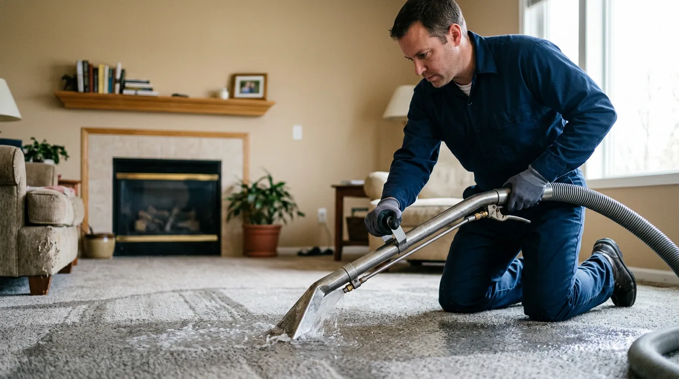 Water damage restoration technician working near Mason, IL